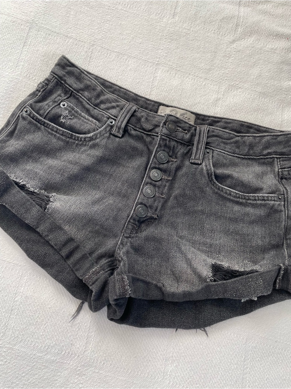 Free People Faded Black Distressed Denim Shorts